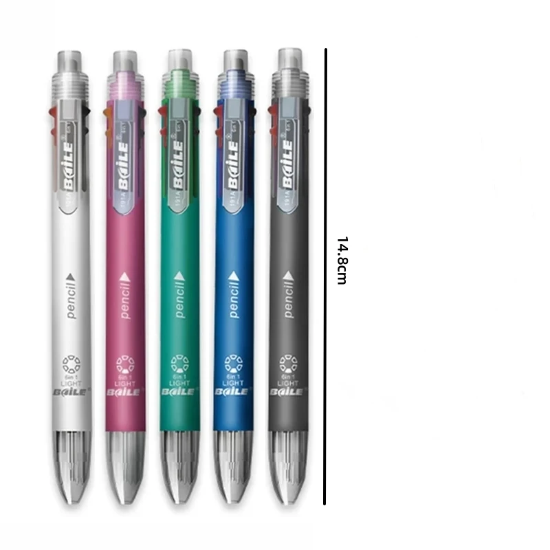 6-In-1 Mehrfarbige Kugelschreiber, 5 Farben, Kugelschreiber, 1, Automatischer Bleistift Mit Radiergummi Für Schule, Büro, Schreibbedarf, Schreibwaren 6-In-1 Mehrfarbige Kugelschreiber, 5 Farben, Kugelschreiber, 1, Automatischer Bleistift Mit Radiergummi Für Schule, Büro, Schreibbedarf, Schreibwaren - Image 6