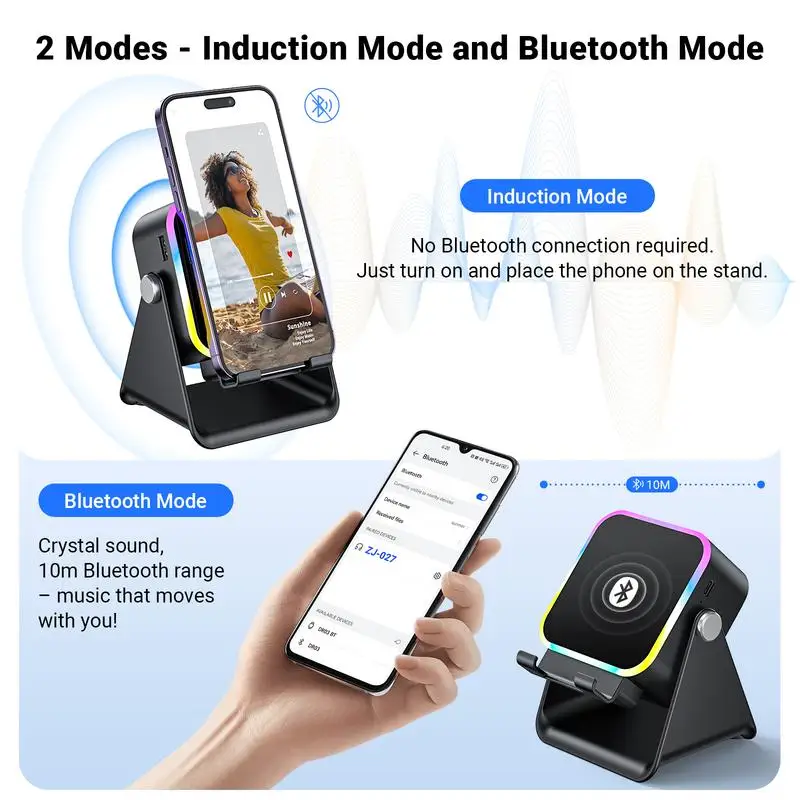 Kabelloser Bluetooth-Lautsprecherständer Mit Smartphone-Halterung – 360° Verstellbarer Tablet-Ständer Mit Rgb-Ambientelicht Kabelloser Bluetooth-Lautsprecherständer Mit Smartphone-Halterung – 360° Verstellbarer Tablet-Ständer Mit Rgb-Ambientelicht - Image 3