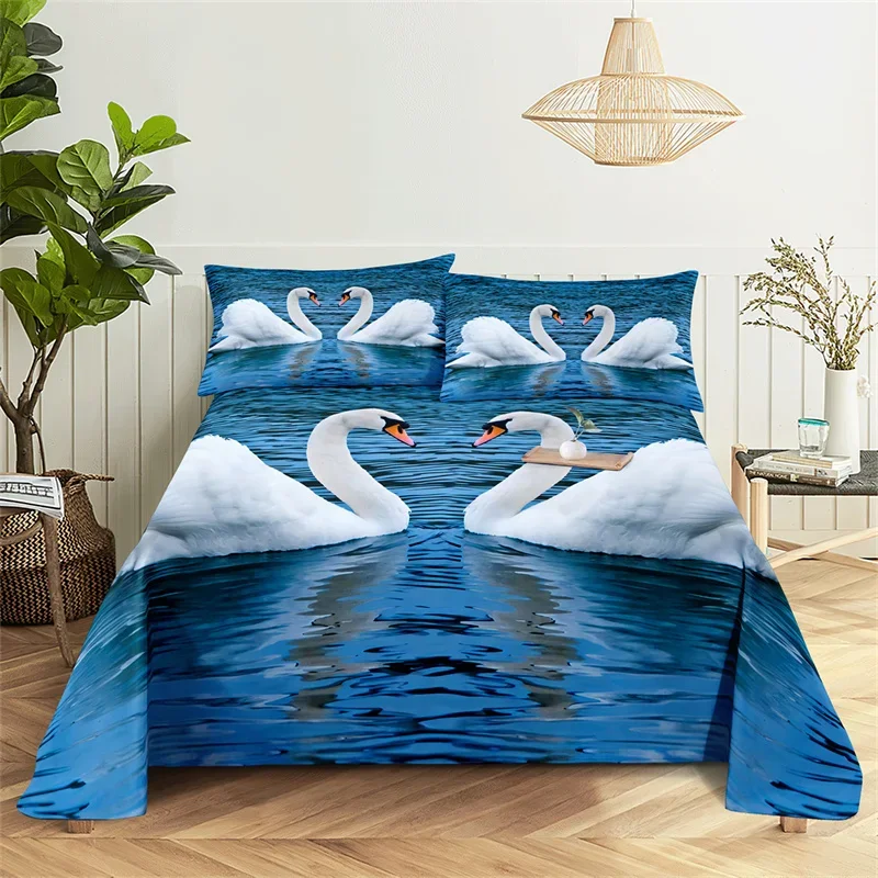Bedding Flat Sheet Bed Sheet Set Flower Queen Sheet Set White Swan Girl, Lady'S Room Bedding Set Bed Sheets And Pillowcases Bedding Flat Sheet Bed Sheet Set Flower Queen Sheet Set White Swan Girl, Lady'S Room Bedding Set Bed Sheets And Pillowcases - Image 6