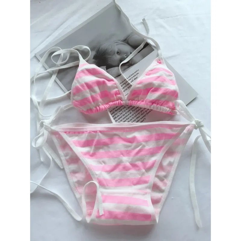 Blau-Weiß Gestreiftes Set Mit Schnürriemen Zweiteiliges Damen-Dessous-Set, Bh-Set, Sexy Blau-Weiß Gestreiftes Set Mit Schnürriemen Zweiteiliges Damen-Dessous-Set, Bh-Set, Sexy - Image 2