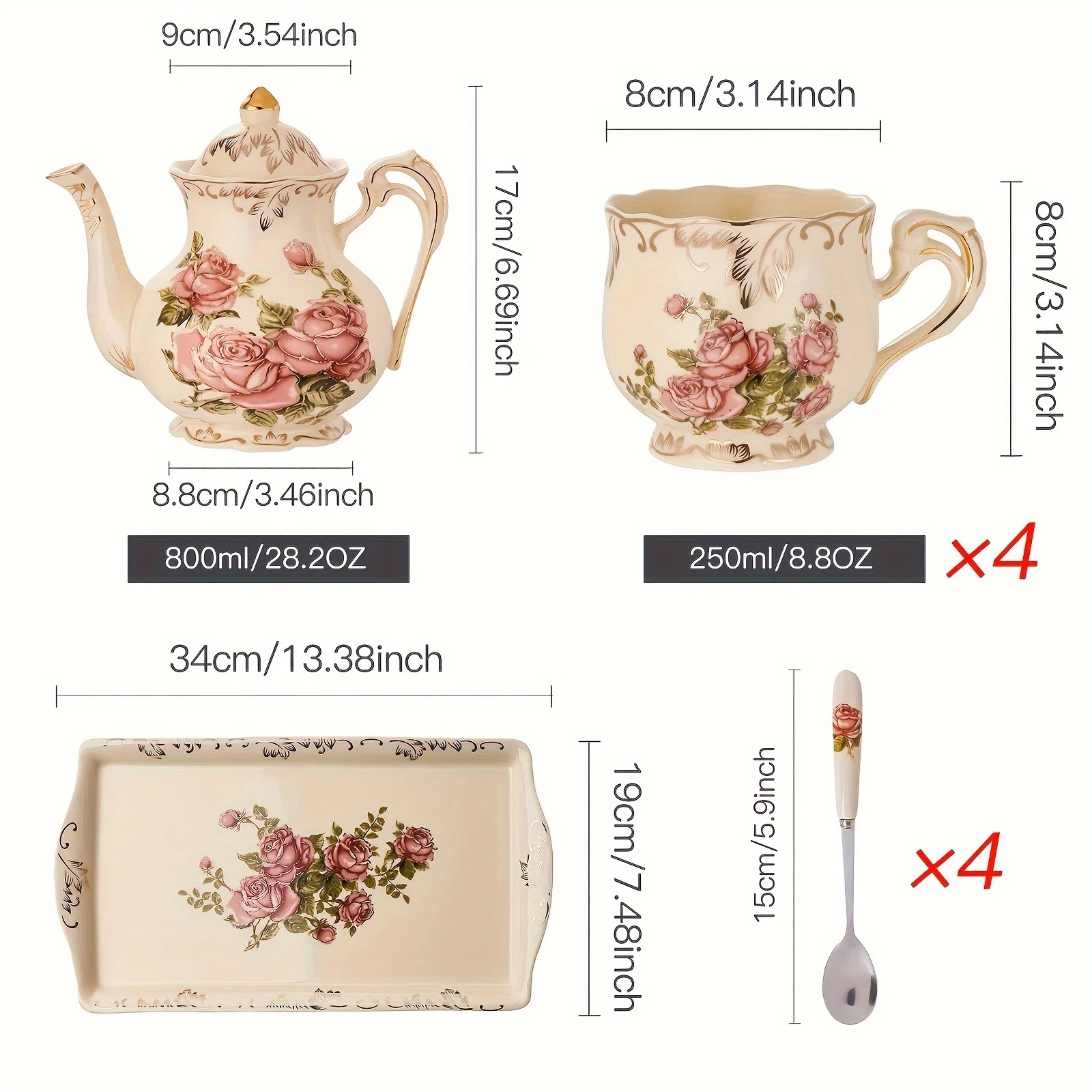Set Mit Blühenden Sträuchern, Teetassen Und Untertassen, Teeset, Teetassen-Set Aus Elfenbeinfarbenem Keramik Mit Blumenmuster Und Goldenem Gestell, Kaffeetassen-Set Set Mit Blühenden Sträuchern, Teetassen Und Untertassen, Teeset, Teetassen-Set Aus Elfenbeinfarbenem Keramik Mit Blumenmuster Und Goldenem Gestell, Kaffeetassen-Set - Image 3