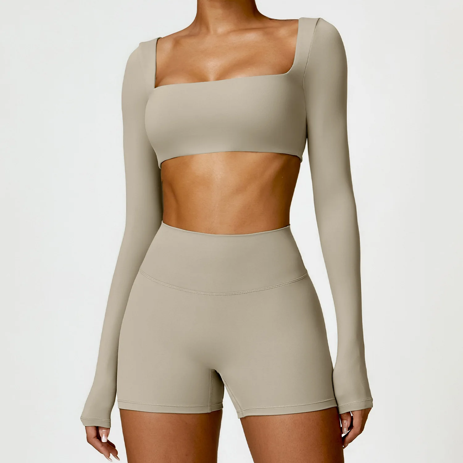 Sommer 2-Teiliges Yoga-Outfit Sportset Damen Schnelltrocknend Fitness-Set Damen Trainingsanzug Lauf-Workout Langarm-Sportshirt Yoga-Bekleidung Sommer 2-Teiliges Yoga-Outfit Sportset Damen Schnelltrocknend Fitness-Set Damen Trainingsanzug Lauf-Workout Langarm-Sportshirt Yoga-Bekleidung - Image 6