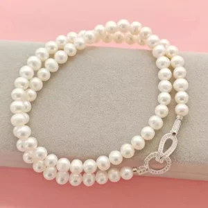 Klassische Perlenkette AAA7-8mm Natürliche Südsee-Rundperlenkette mit 925S Silber-Verschluss - 18 Zoll