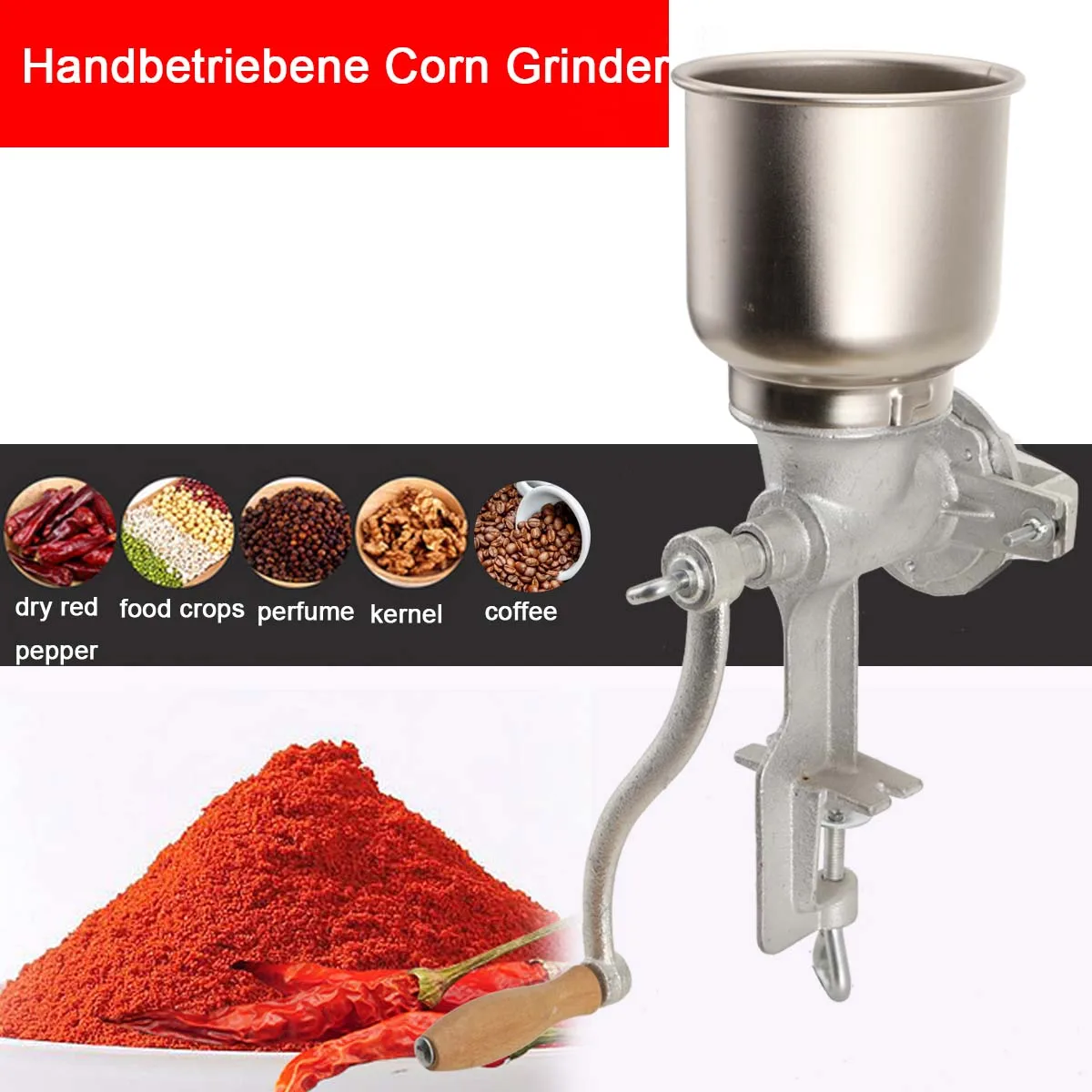 Manuelle Getreidemühle Aus Edelstahl Für Mais, Erdnüsse Und Kaffeebohnen Mit Handkurbel Und Tischklemm-Design Für Den Heimgebrauch Manuelle Getreidemühle Aus Edelstahl Für Mais, Erdnüsse Und Kaffeebohnen Mit Handkurbel Und Tischklemm-Design Für Den Heimgebrauch