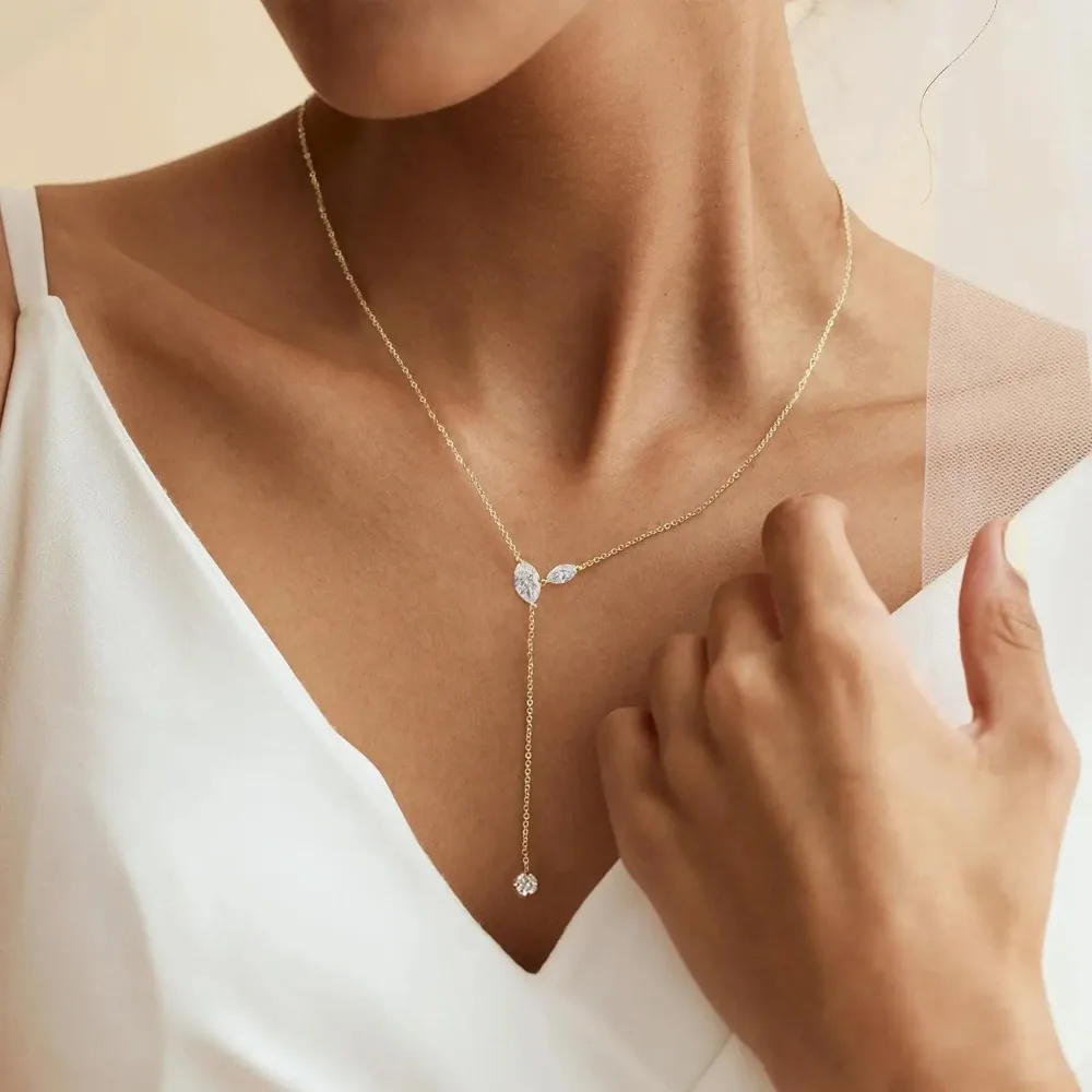 Lange Goldkette Für Damen - Zierliche Lariat-Halskette 14K Gold Cz Y-Förmige Tropfen-Halsketten Für Abschlussball, Formelle Anlässe, Sommer Und Strand Lange Goldkette Für Damen - Zierliche Lariat-Halskette 14K Gold Cz Y-Förmige Tropfen-Halsketten Für Abschlussball, Formelle Anlässe, Sommer Und Strand - Image 6