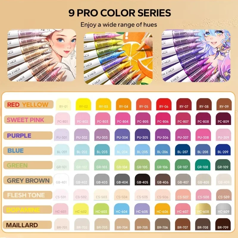 9-Teiliges Acryl-Pinselstift-Set, Professionelle Kunstmarker Mit Tintensteuerung Zum Malen, Zeichnen Und Skizzieren, Schulzubehör, Kunst 9-Teiliges Acryl-Pinselstift-Set, Professionelle Kunstmarker Mit Tintensteuerung Zum Malen, Zeichnen Und Skizzieren, Schulzubehör, Kunst - Image 3
