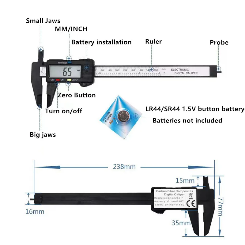 150Mm 100Mm Elektronischer Digitaler Messschieber Kohlefaser Zifferblatt Messschieber Mikrometer Messwerkzeug Digitales Lineal 150Mm 100Mm Elektronischer Digitaler Messschieber Kohlefaser Zifferblatt Messschieber Mikrometer Messwerkzeug Digitales Lineal - Image 3