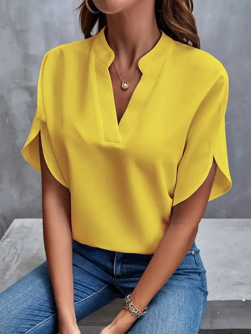 Veitche Sommer Frauen Casual Solide Bluse Frauen Mode V-Ausschnitt Halbe Hülse Shirts Büro Elegante Pullover Lose Blusas Tops Veitche Sommer Frauen Casual Solide Bluse Frauen Mode V-Ausschnitt Halbe Hülse Shirts Büro Elegante Pullover Lose Blusas Tops - Image 7