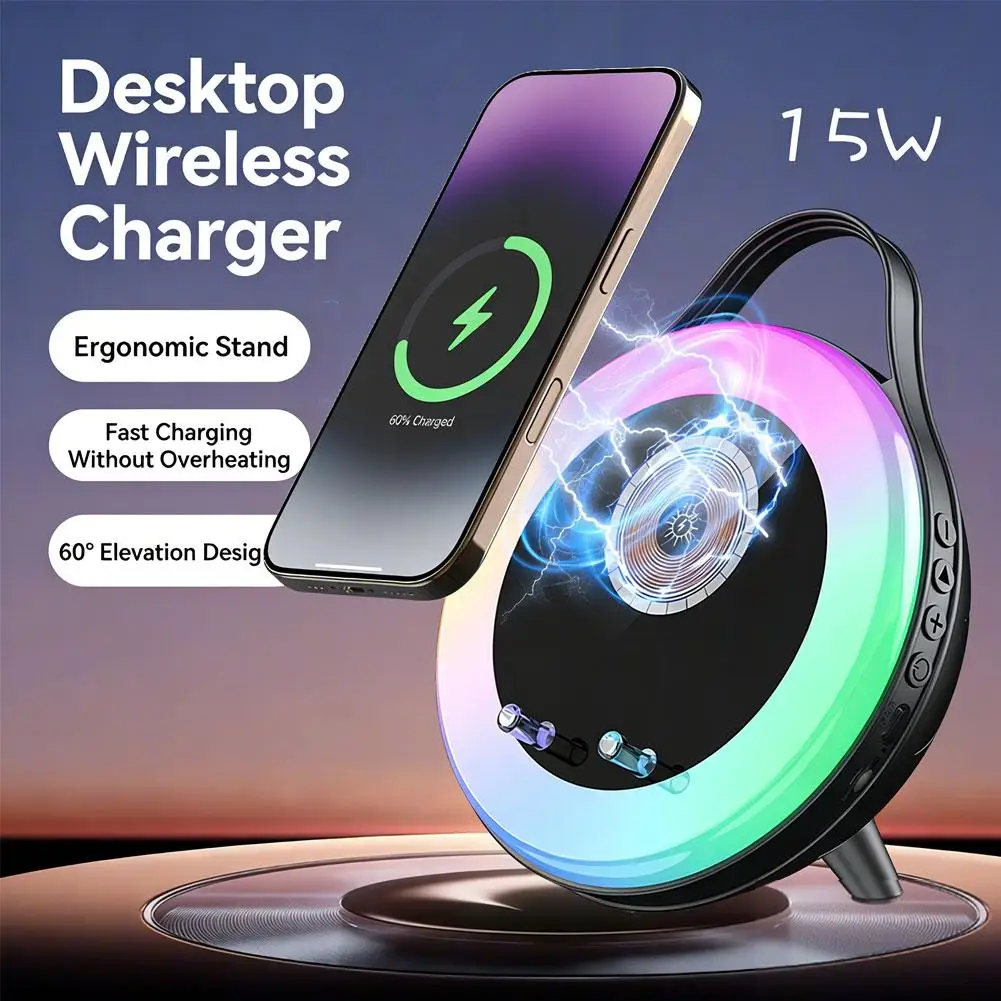 Multifunktionaler Bluetooth-Lautsprecher Mit Kabelloser Ladefunktion, Farbigem Ambientelicht, Freisprechfunktion &Amp; Telefonhalter Multifunktionaler Bluetooth-Lautsprecher Mit Kabelloser Ladefunktion, Farbigem Ambientelicht, Freisprechfunktion &Amp; Telefonhalter - Image 3
