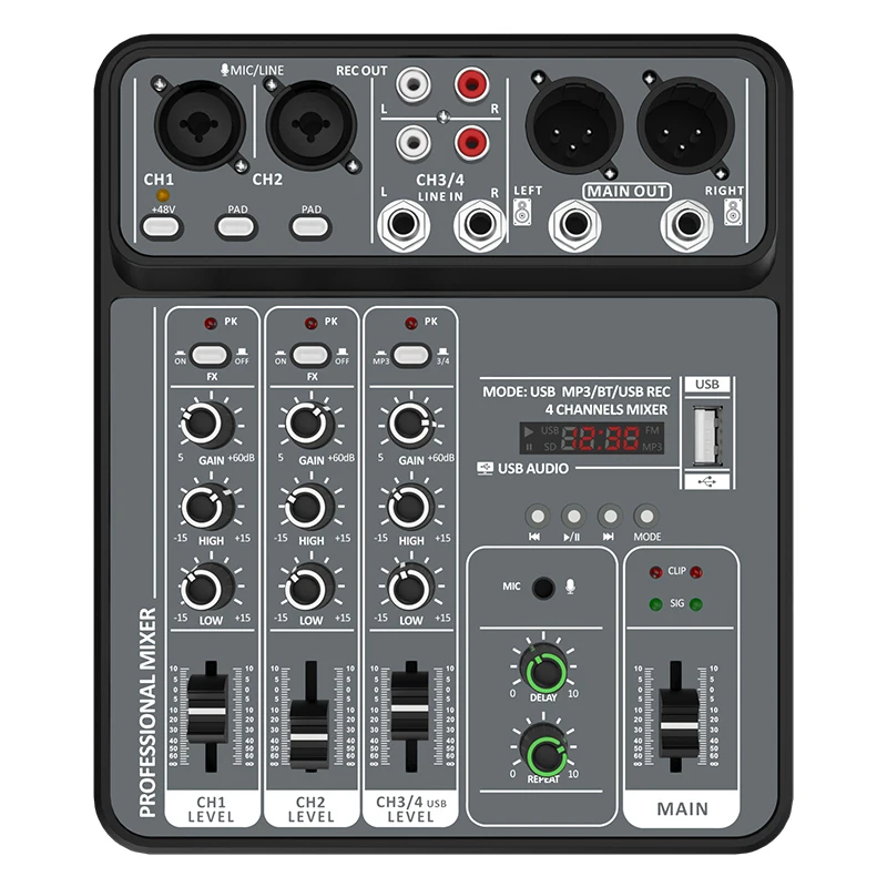 4-Kanal-Audiomischer Mit 48 V Phantomspeisung, Usb &Amp; Bluetooth – Dj-Mischpult Für Karaoke, Studio, Aufnahmen &Amp; Live-Musik 4-Kanal-Audiomischer Mit 48 V Phantomspeisung, Usb &Amp; Bluetooth – Dj-Mischpult Für Karaoke, Studio, Aufnahmen &Amp; Live-Musik - Image 7