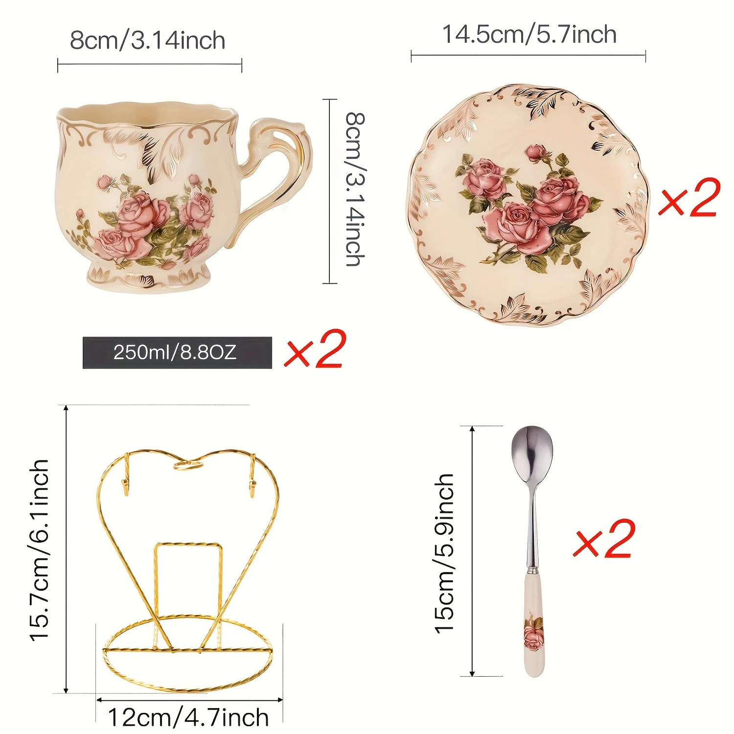 Set Mit Blühenden Sträuchern, Teetassen Und Untertassen, Teeset, Teetassen-Set Aus Elfenbeinfarbenem Keramik Mit Blumenmuster Und Goldenem Gestell, Kaffeetassen-Set Set Mit Blühenden Sträuchern, Teetassen Und Untertassen, Teeset, Teetassen-Set Aus Elfenbeinfarbenem Keramik Mit Blumenmuster Und Goldenem Gestell, Kaffeetassen-Set - Image 5
