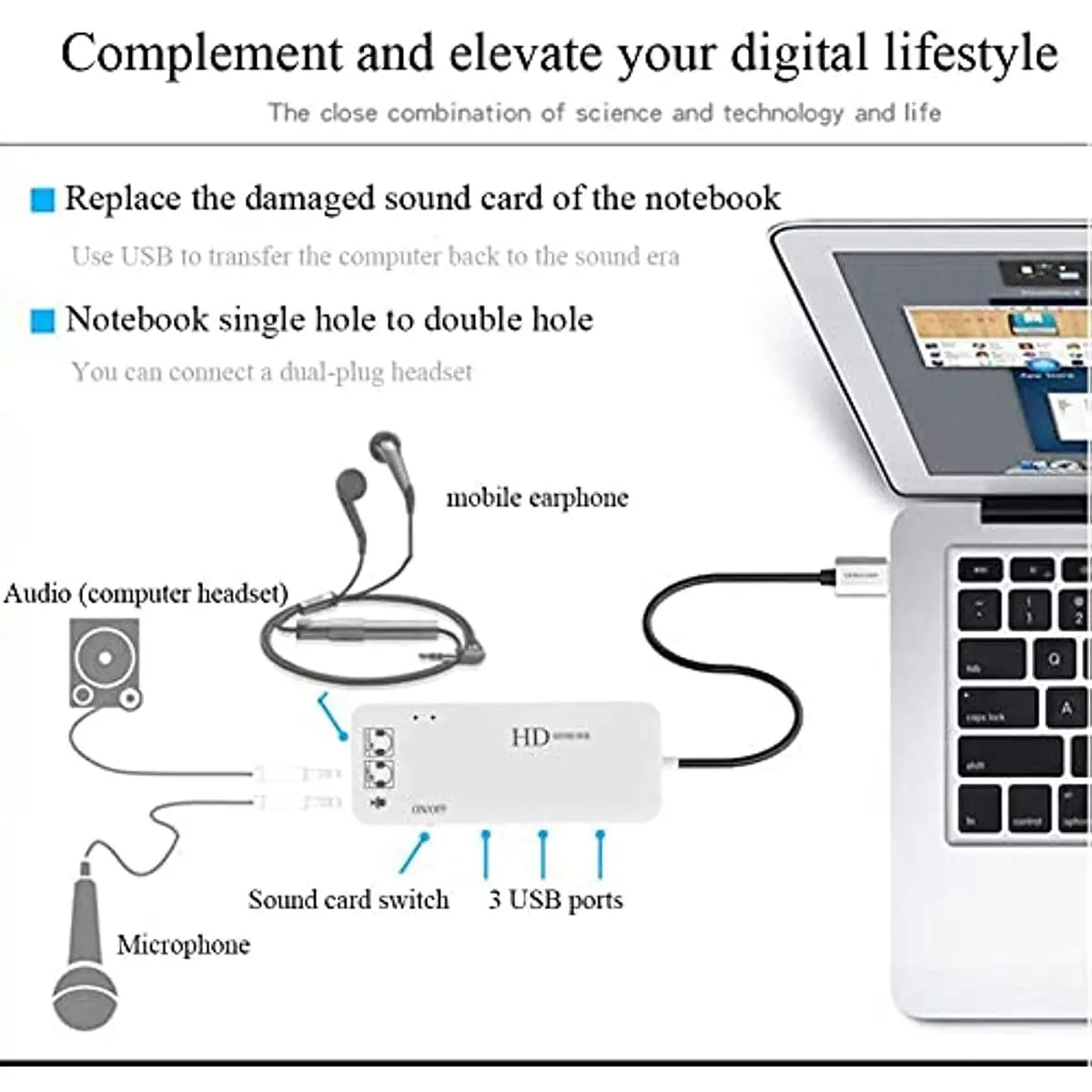 Usb 2.0 Hub Audioadapter Mit 3,5-Mm-Anschlüssen – Externe Stereo-Soundkarte Für Kopfhörer &Amp; Mikrofon, Windows, Linux, Laptop &Amp; Desktop-Pc Usb 2.0 Hub Audioadapter Mit 3,5-Mm-Anschlüssen – Externe Stereo-Soundkarte Für Kopfhörer &Amp; Mikrofon, Windows, Linux, Laptop &Amp; Desktop-Pc - Image 6