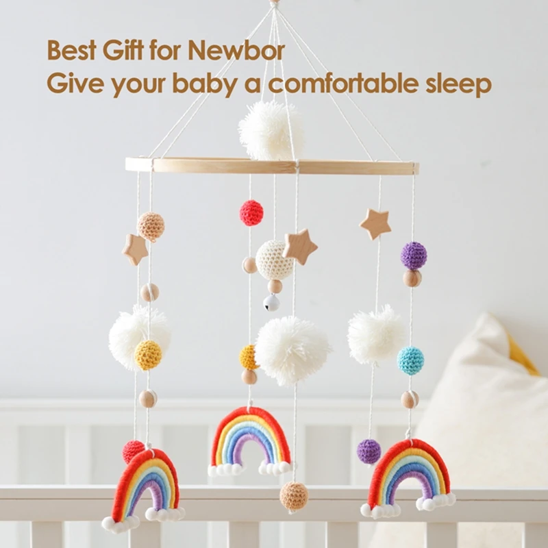 Baby Rassel Babybett Bewegliches Spielzeug Baumwolle Häkeln Regenbogen Krippe Glocke Rotierende Musikalische Rassel Projektion Holz Spielzeug Für Babybett Baby Rassel Babybett Bewegliches Spielzeug Baumwolle Häkeln Regenbogen Krippe Glocke Rotierende Musikalische Rassel Projektion Holz Spielzeug Für Babybett - Image 3