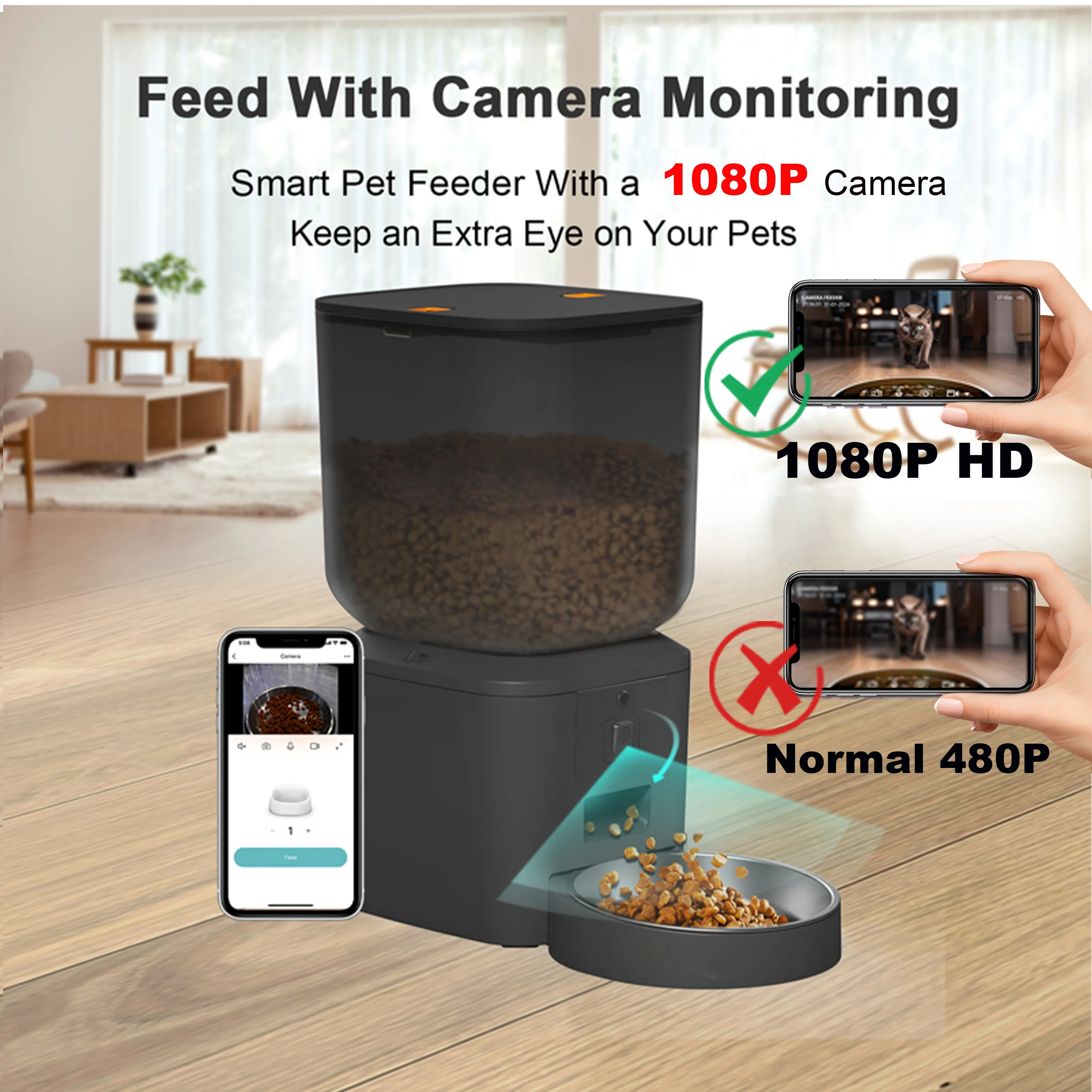Automatischer Katzenfutterspender Mit 1080P-Kamera, Video-Katzenfutterspender, Haustier, Intelligenter Diktiergerät, Fernbedienung, Automatischer Futterspender Für Katzen Und Hunde Automatischer Katzenfutterspender Mit 1080P-Kamera, Video-Katzenfutterspender, Haustier, Intelligenter Diktiergerät, Fernbedienung, Automatischer Futterspender Für Katzen Und Hunde - Image 2