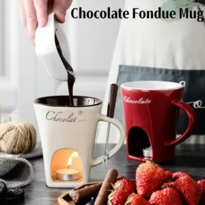 Fondue-Becher Schokoladen-Schmelzbecher-Set mit Gabeln und Europäischer Kerze Keramik-Schokoladenschmelzbecher Mini-Schokoladenset