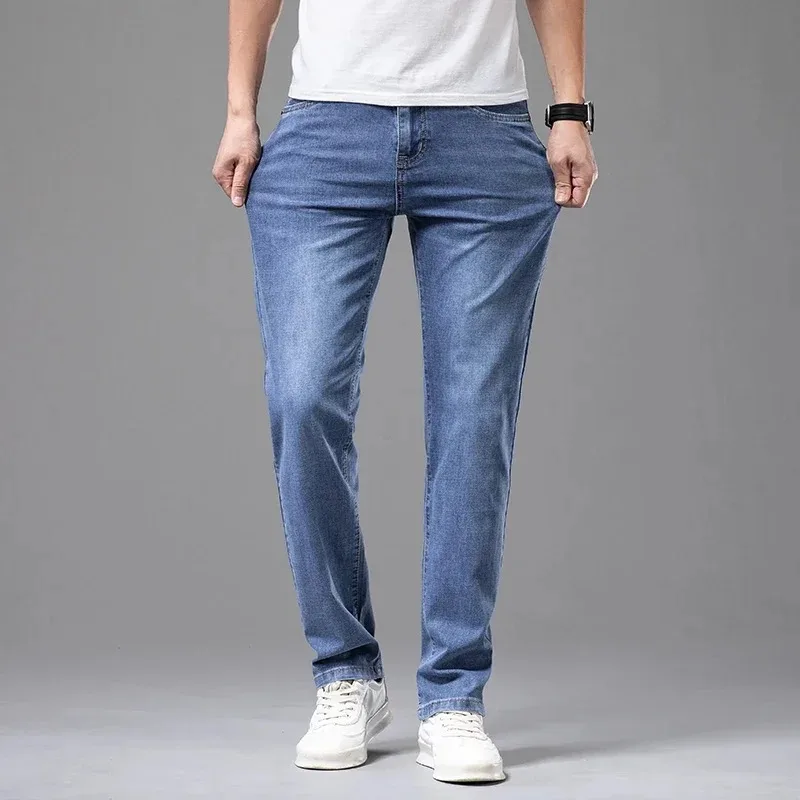 Sommer Elastische Männer Jeans Mode Grau Komfortable Business Gerade Stretch Baumwolle Casual Denim Hosen Marke Männliche Dünne Hosen Sommer Elastische Männer Jeans Mode Grau Komfortable Business Gerade Stretch Baumwolle Casual Denim Hosen Marke Männliche Dünne Hosen - Image 5