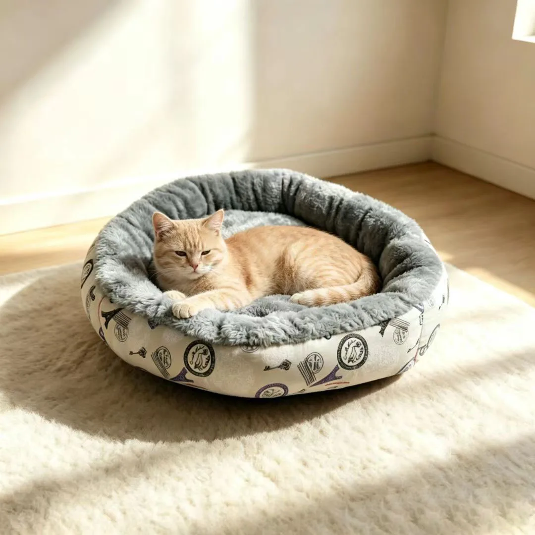 Rundes Cord-Katzenbett, Weiches Und Warmes Haustierbett Rundes Cord-Katzenbett, Weiches Und Warmes Haustierbett - Image 17