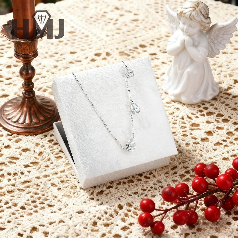 Einfache Halsketten, Drei Birnenform, Moissanit-Diamant, 925Er Sterlingsilber, Stapelbare Gliederkette, Weihnachtsgeschenke, Hypoallergen Einfache Halsketten, Drei Birnenform, Moissanit-Diamant, 925Er Sterlingsilber, Stapelbare Gliederkette, Weihnachtsgeschenke, Hypoallergen - Image 5