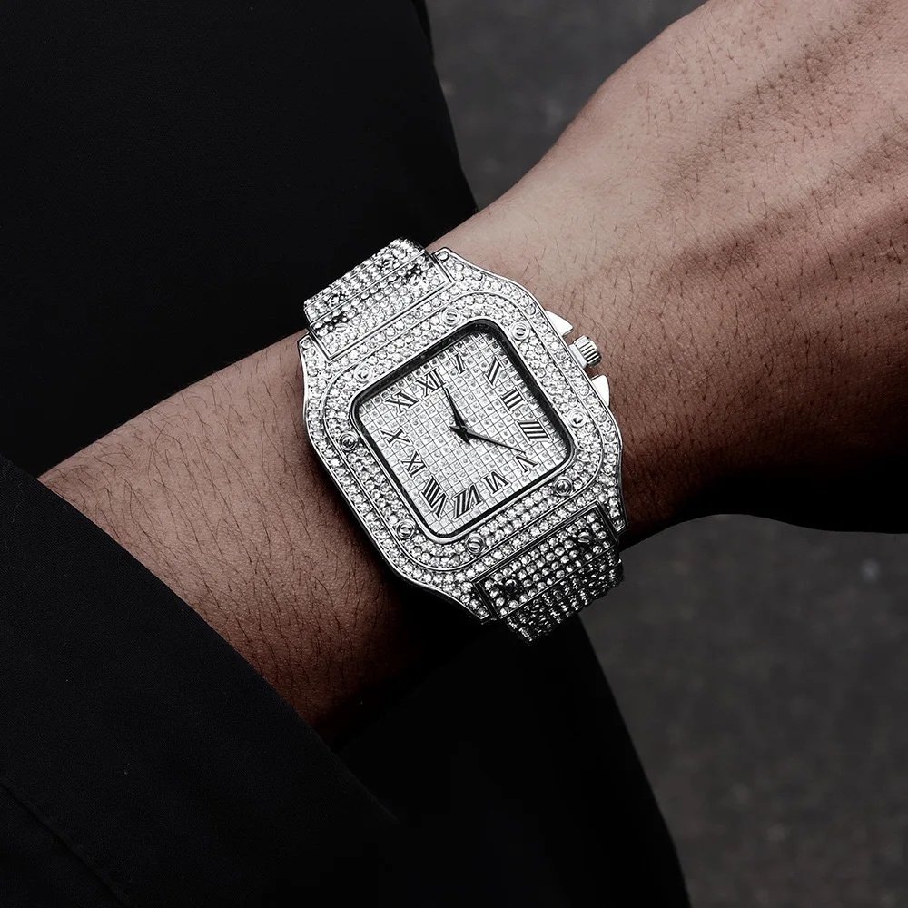 Klassische Luxus Business Herren Stahlband Platz Römische Skala Strass Quarzuhr Freizeit Männliche Armbanduhr Relogio Masculino Klassische Luxus Business Herren Stahlband Platz Römische Skala Strass Quarzuhr Freizeit Männliche Armbanduhr Relogio Masculino - Image 5
