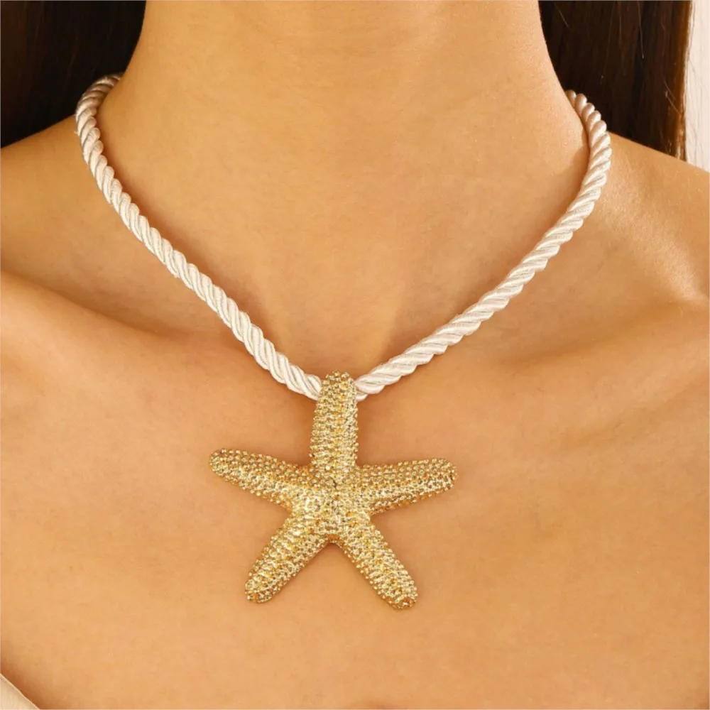 Strand-Stil, Übertriebener Seestern-Anhänger, Klobige Seil-Halskette Für Frauen, Sommer-Schlüsselbeinkette, Halsketten, Berufungsschmuck Strand-Stil, Übertriebener Seestern-Anhänger, Klobige Seil-Halskette Für Frauen, Sommer-Schlüsselbeinkette, Halsketten, Berufungsschmuck - Image 5