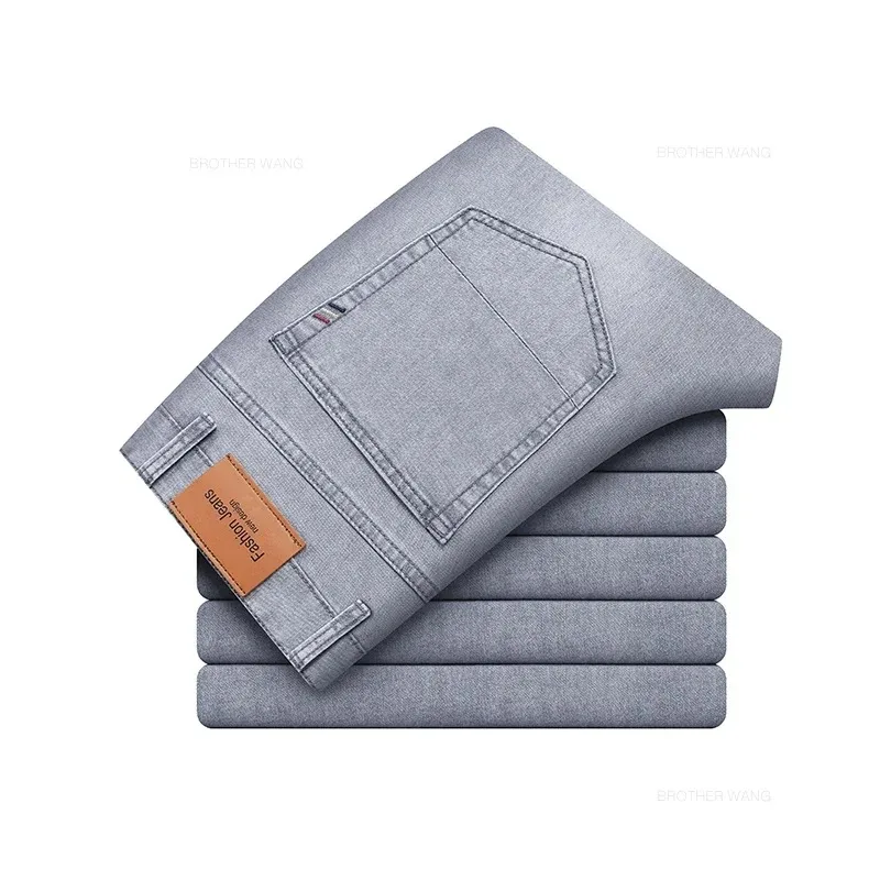 Sommer Elastische Männer Jeans Mode Grau Komfortable Business Gerade Stretch Baumwolle Casual Denim Hosen Marke Männliche Dünne Hosen Sommer Elastische Männer Jeans Mode Grau Komfortable Business Gerade Stretch Baumwolle Casual Denim Hosen Marke Männliche Dünne Hosen - Image 8