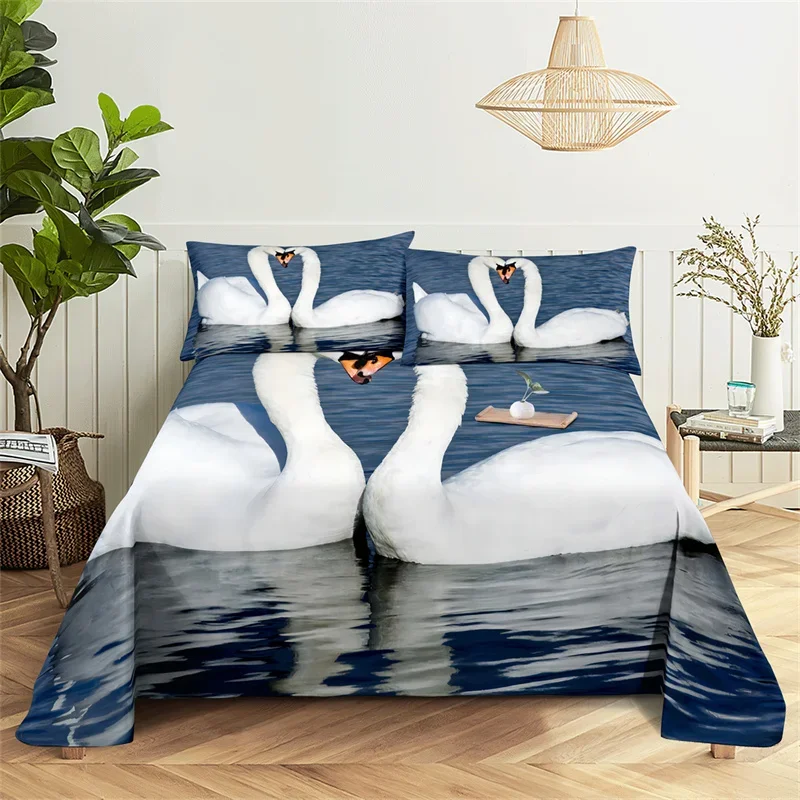 Bedding Flat Sheet Bed Sheet Set Flower Queen Sheet Set White Swan Girl, Lady'S Room Bedding Set Bed Sheets And Pillowcases Bedding Flat Sheet Bed Sheet Set Flower Queen Sheet Set White Swan Girl, Lady'S Room Bedding Set Bed Sheets And Pillowcases - Image 9