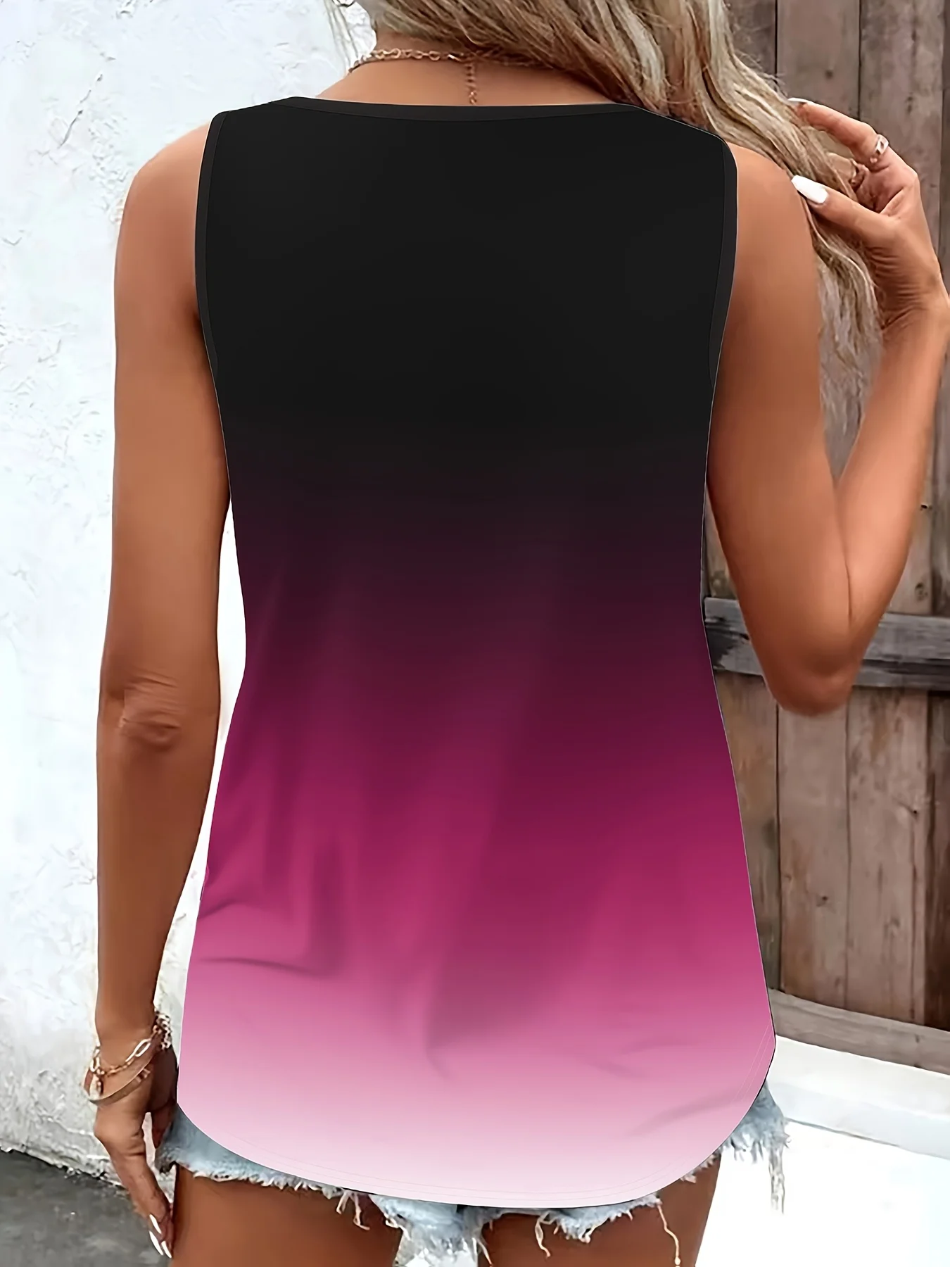 Damen-Tanktop Mit Farbverlauf In Übergröße Und Stilvollem Ringdetail, Bequeme Freizeitkleidung, Vielseitige Ärmellose Sommerbluse Damen-Tanktop Mit Farbverlauf In Übergröße Und Stilvollem Ringdetail, Bequeme Freizeitkleidung, Vielseitige Ärmellose Sommerbluse - Image 2