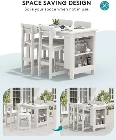 Outdoor Hdpe Counter-Height Bar Stools Set Of 2, White Outdoor Hdpe Counter-Height Bar Stools Set Of 2, White - Image 11