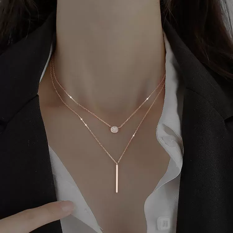 Beliebte Modische Halskette Aus 925Er Sterlingsilber Mit Doppellagigem Anhänger Für Damen, Schlüsselbeinkette, Luxuriöser Schmuck, Choker, Geschenk Beliebte Modische Halskette Aus 925Er Sterlingsilber Mit Doppellagigem Anhänger Für Damen, Schlüsselbeinkette, Luxuriöser Schmuck, Choker, Geschenk - Image 7