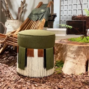Designer Vintage Tassel Accent Stool Mid-Century Velvet Vanity Bench Luxury Round Ottoman for Entryway Boudoir Makeup Seats