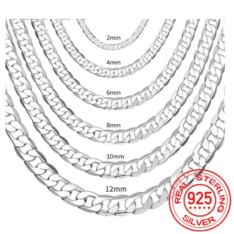 Herren-Halskette Aus 925Er-Sterlingsilber, 2/4/6/8/10/12 Mm, 40–75 Cm, Gesichtskette, Karabinerverschluss, Für Männer Und Frauen, Verlobungsschmuck, Geschenke Herren-Halskette Aus 925Er-Sterlingsilber, 2/4/6/8/10/12 Mm, 40–75 Cm, Gesichtskette, Karabinerverschluss, Für Männer Und Frauen, Verlobungsschmuck, Geschenke - Image 5