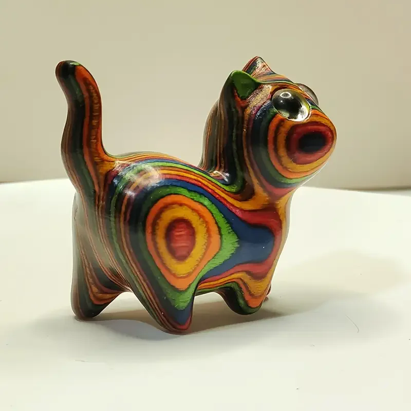 1 Painted Wooden Kitten Creative Wooden Sculpture Small Cat Home Festival Entrance Decoration Small Statue Ornaments 1 Painted Wooden Kitten Creative Wooden Sculpture Small Cat Home Festival Entrance Decoration Small Statue Ornaments - Image 2