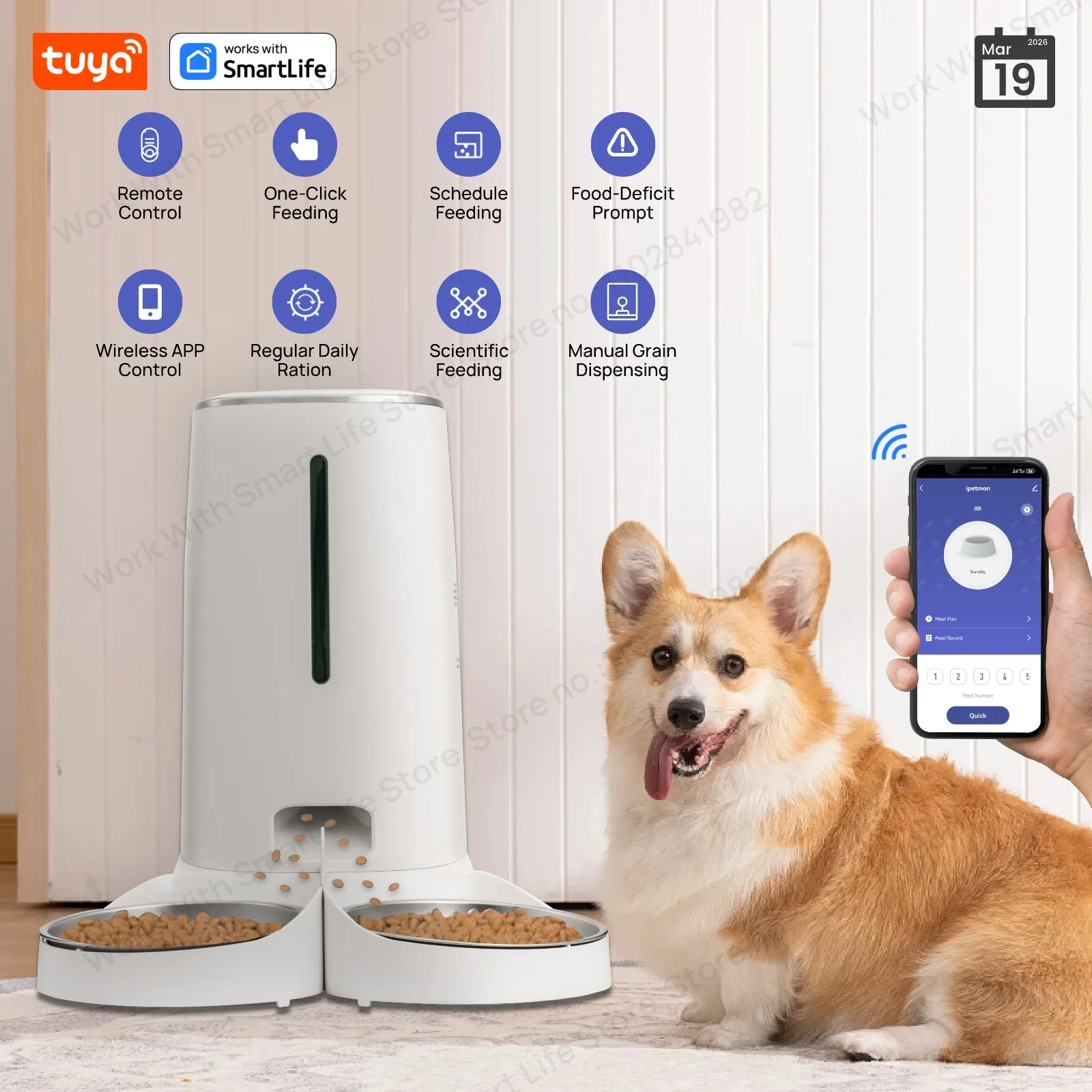 Wifi Automatic Cat Feeders For 2 Cats, 4L Cat Food Dispenser With App Control, Double Stainless Steel Bowls, Low Food Alarms Wifi Automatic Cat Feeders For 2 Cats, 4L Cat Food Dispenser With App Control, Double Stainless Steel Bowls, Low Food Alarms - Image 2