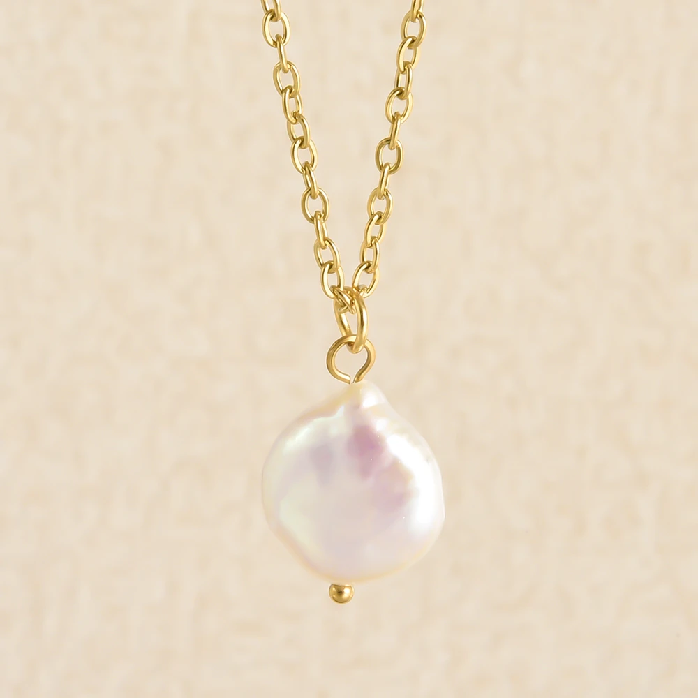 Echte Unregelmäßige Natürliche Süßwasserperlen Anhänger Halsketten Edelstahl O Gliederkette 45/50/60 Cm Modeschmuck Halskette Echte Unregelmäßige Natürliche Süßwasserperlen Anhänger Halsketten Edelstahl O Gliederkette 45/50/60 Cm Modeschmuck Halskette - Image 4