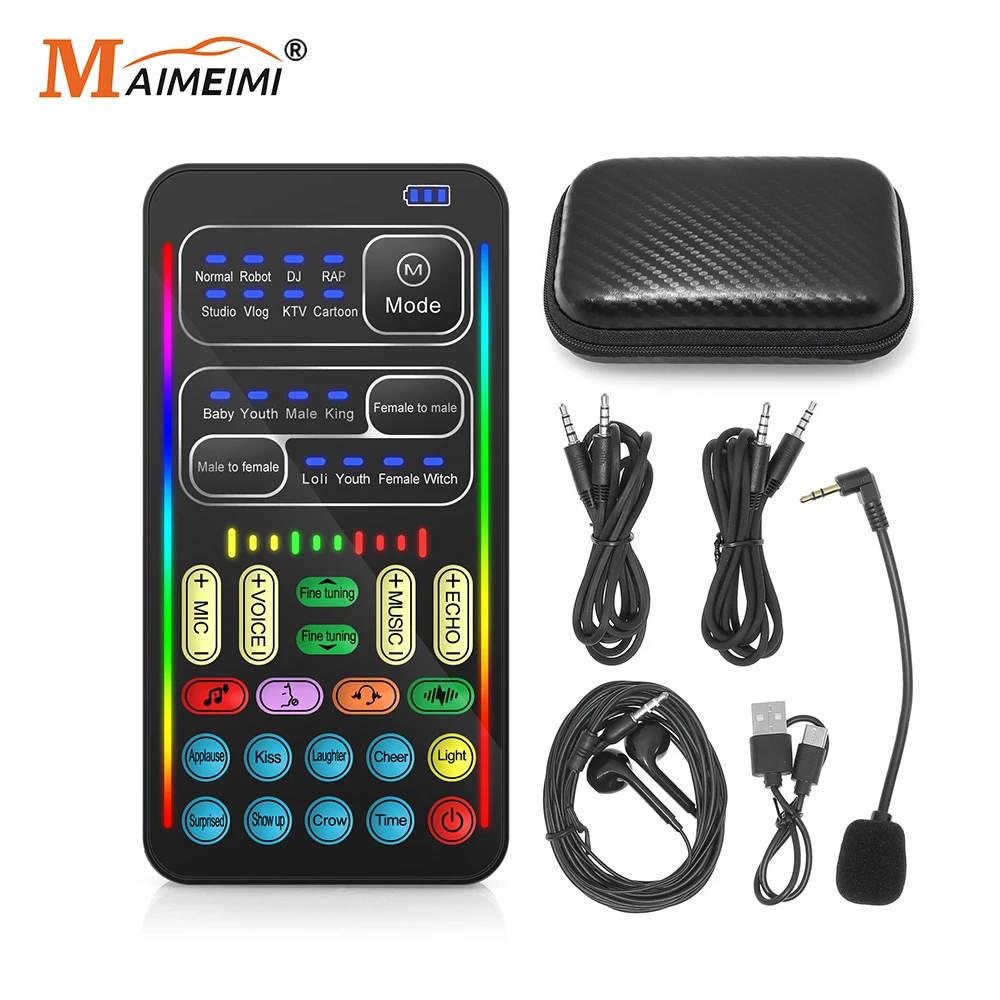 I9 Sprachverzerrer Mit Kopfhörer Und Mikrofon – Mini-Soundkarte Mit Bluetooth Für Live-Streaming, Gaming &Amp; Sprach-Effekte Sprachverzerrer