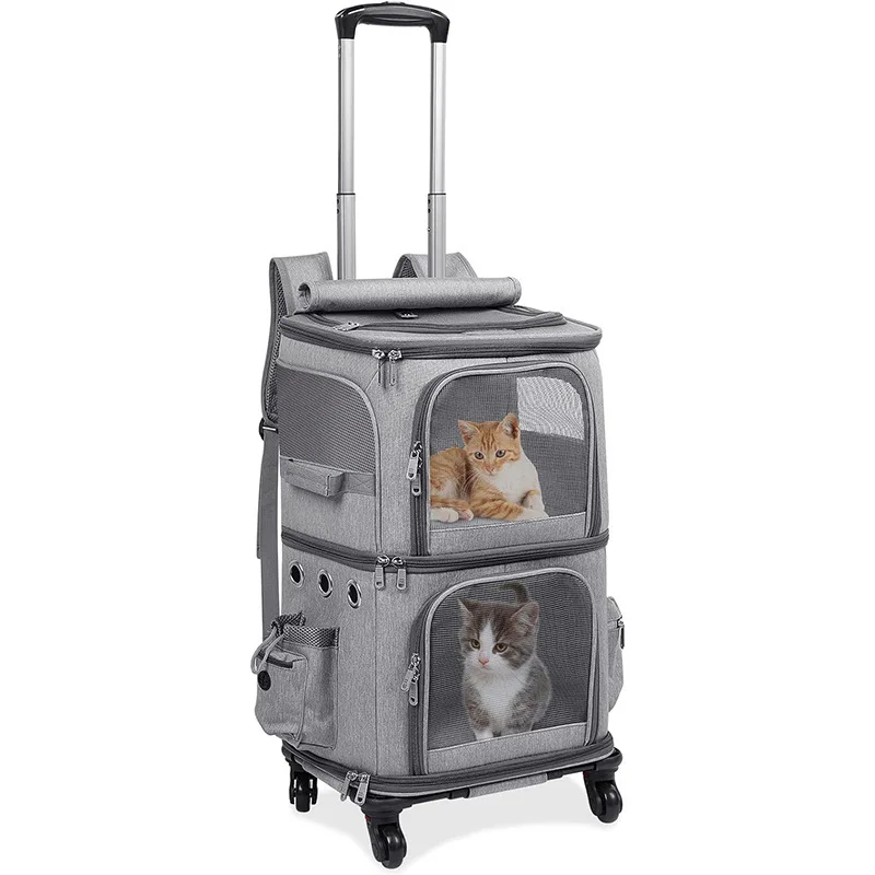 2-In-1 Rolling Pet Carrier Double Compartment Foldable Cat Stroller Large Breathable Travel Carrier For 2 Cats, Airline Approved 2-In-1 Rolling Pet Carrier Double Compartment Foldable Cat Stroller Large Breathable Travel Carrier For 2 Cats, Airline Approved - Image 10