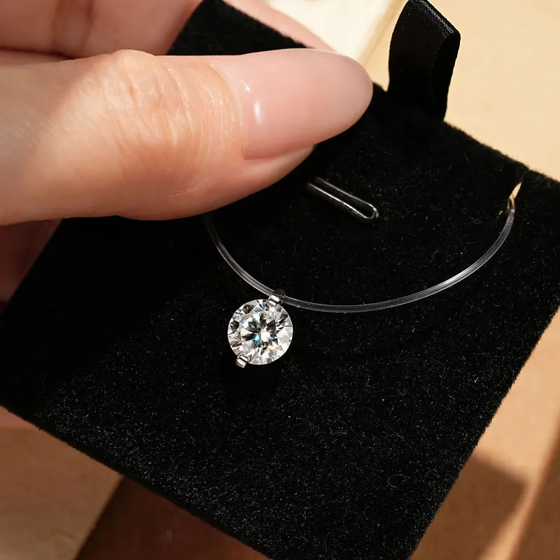 5 Mm 6,5 Mm 8 Mm Moissanit-Anhänger 925Er Silber Solitär-Halskette Für Frauen Unsichtbare Fischlinie Kette Schmuck Valentinstagsgeschenk 2025 5 Mm 6,5 Mm 8 Mm Moissanit-Anhänger 925Er Silber Solitär-Halskette Für Frauen Unsichtbare Fischlinie Kette Schmuck Valentinstagsgeschenk 2025 - Image 3