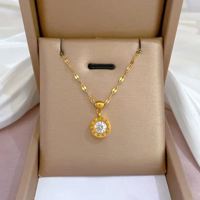 Klassische Edelstahl-Halskette Mit Römischem Digitalem Wafer-Anhänger Für Frauen, Charm-Geometrie, Runde Muschel-Chokerketten, Schmuck, Geschenke Klassische Edelstahl-Halskette Mit Römischem Digitalem Wafer-Anhänger Für Frauen, Charm-Geometrie, Runde Muschel-Chokerketten, Schmuck, Geschenke - Image 14