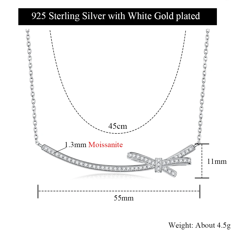 M-Jaja Voll-Moissanit-Halskette Für Damen, 925Er-Sterlingsilber, Kette, 1,3 Mm, Labordiamant, Eleganter Bogen-Anhänger, Funkelnder Schmuck, Geschenk M-Jaja Voll-Moissanit-Halskette Für Damen, 925Er-Sterlingsilber, Kette, 1,3 Mm, Labordiamant, Eleganter Bogen-Anhänger, Funkelnder Schmuck, Geschenk - Image 7