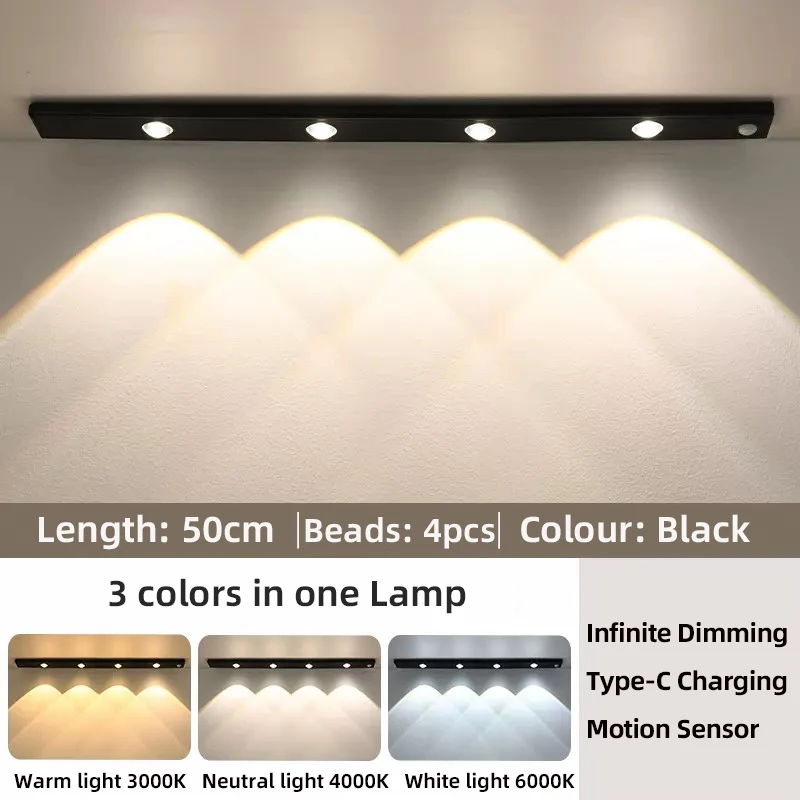 Weiße/Schwarze Led-Schrankleuchte, Usb Wiederaufladbar, Bewegungsmelder, Led-Licht Für Küche, Kleiderschrank, Schrankbeleuchtung, 20 Cm/30 Cm/40 Cm/50 Cm Weiße/Schwarze Led-Schrankleuchte, Usb Wiederaufladbar, Bewegungsmelder, Led-Licht Für Küche, Kleiderschrank, Schrankbeleuchtung, 20 Cm/30 Cm/40 Cm/50 Cm - Image 9