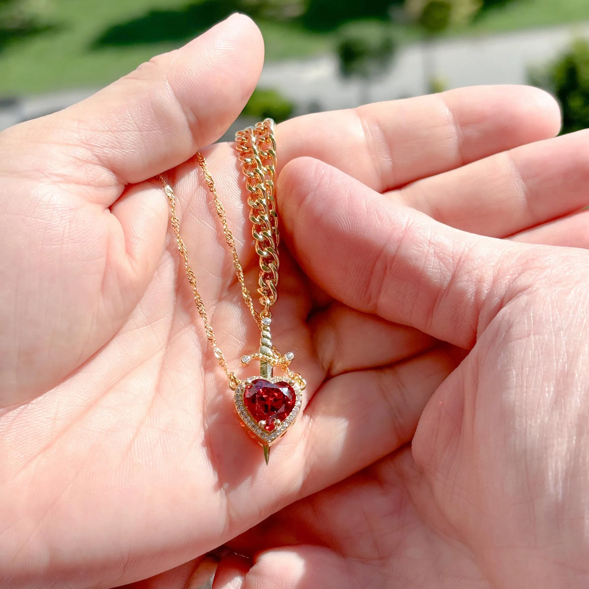 Herz- Und Schwert-Halskette, Paar-Halsketten, Zirkon-Kristall, Ring, Armband, Halskette, Schmuckset Für Romantische Valentinstagsgeschenke Herz- Und Schwert-Halskette, Paar-Halsketten, Zirkon-Kristall, Ring, Armband, Halskette, Schmuckset Für Romantische Valentinstagsgeschenke - Image 20