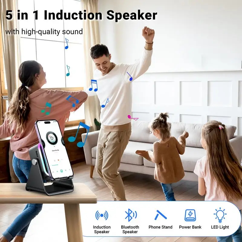 Kabelloser Bluetooth-Lautsprecherständer Mit Smartphone-Halterung – 360° Verstellbarer Tablet-Ständer Mit Rgb-Ambientelicht Kabelloser Bluetooth-Lautsprecherständer Mit Smartphone-Halterung – 360° Verstellbarer Tablet-Ständer Mit Rgb-Ambientelicht - Image 2