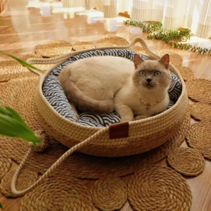 Weinstock gewebtes Katzen bett Haustier bett Allwetter bequemer Schlaf 35/40cm Katzen bett kreisförmiges Katzen haus Welpen bett nach Hause Haustier bedarf
