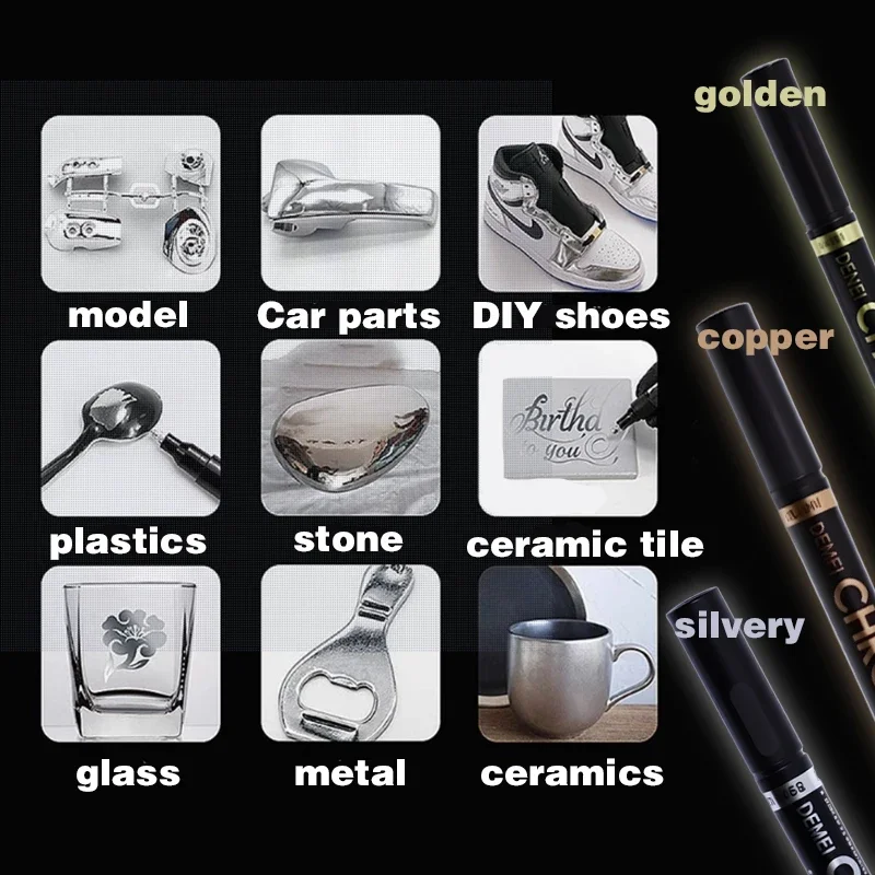 3-Teiliger Spiegelmarkierungsstift Zum Selbermachen, Reflektierende Farbstifte, Spiegelmarkierungen, Chrom, Gold, Silber, Marker, Unterschrift, Auto-Styling, Kunsthandwerk 3-Teiliger Spiegelmarkierungsstift Zum Selbermachen, Reflektierende Farbstifte, Spiegelmarkierungen, Chrom, Gold, Silber, Marker, Unterschrift, Auto-Styling, Kunsthandwerk - Image 4