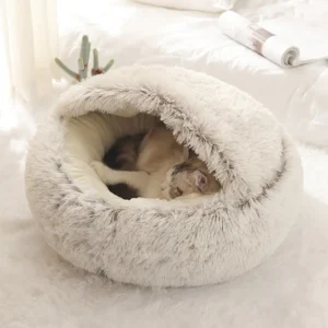 Katzenbett, Haustiermatratze, warmes, weiches Plüsch-Haustierbett mit Bezug, rund, für Katzen, Hunde, Schlafnest, Höhle für kleine Hunde, Kätzchen