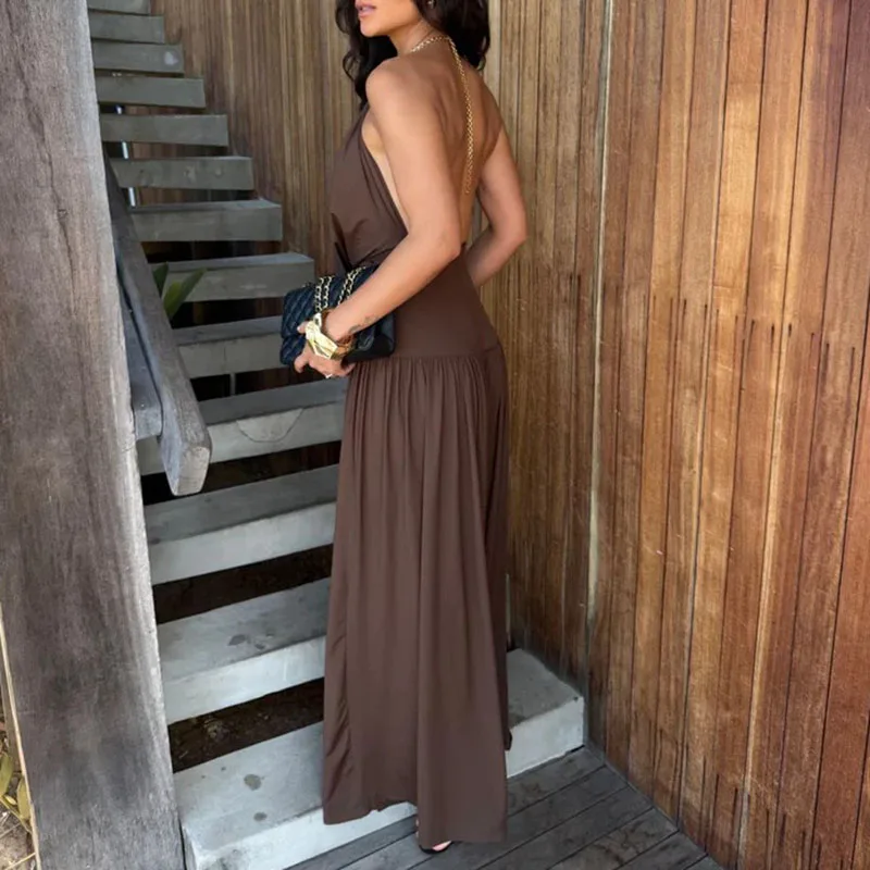 Damen Neckholder Set Mit Offenem Rücken – Elegantes 2-Teiliges Outfit Mit Drapierung Und Langer Hose Für Frühling Und Sommer Damen Neckholder Set Mit Offenem Rücken – Elegantes 2-Teiliges Outfit Mit Drapierung Und Langer Hose Für Frühling Und Sommer - Image 3
