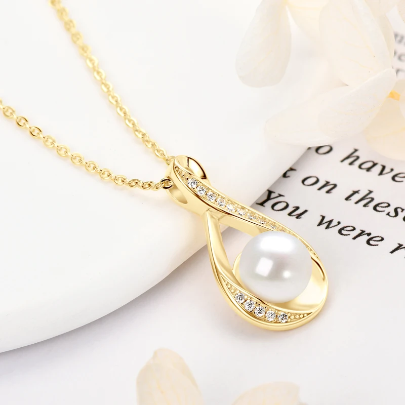 Moissanit Natürliche Süßwasserperlen Infinity Anhänger Halskette &Amp; Ohrringe Set Für Damen 925 Sterling Silber Hochzeitsschmuck Set Moissanit Natürliche Süßwasserperlen Infinity Anhänger Halskette &Amp; Ohrringe Set Für Damen 925 Sterling Silber Hochzeitsschmuck Set - Image 3