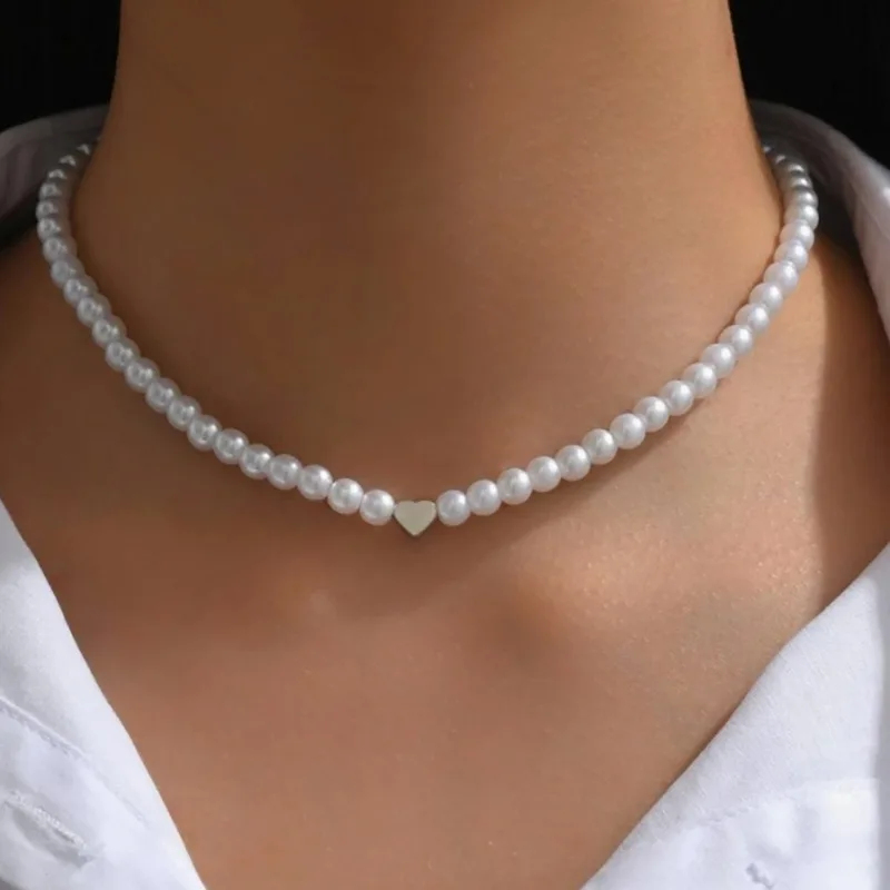 Modische Herzförmige Kunstperlen-Choker-Halskette Für Frauen Einfache Elegante Perlenkette Koreanischer Stil Party Hochzeit Schmuck Geschenke Modische Herzförmige Kunstperlen-Choker-Halskette Für Frauen Einfache Elegante Perlenkette Koreanischer Stil Party Hochzeit Schmuck Geschenke - Image 14