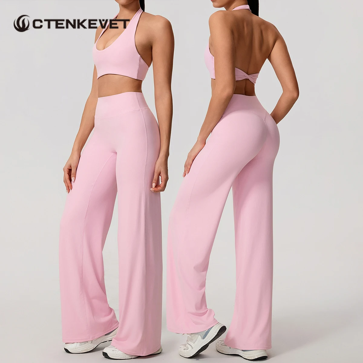Sommer 2-Teiliges Damen Schnelltrocknendes Sportset U-Ausschnitt Sport-Bh Ärmelloses Yoga-Top Zweiteiliges Fitness-Workout-Set Mit Schlaghose Sommer 2-Teiliges Damen Schnelltrocknendes Sportset U-Ausschnitt Sport-Bh Ärmelloses Yoga-Top Zweiteiliges Fitness-Workout-Set Mit Schlaghose
