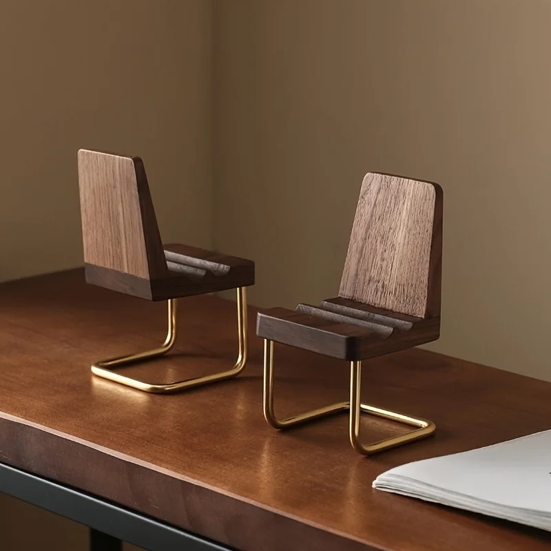 Minimalist Walnut Wood Desktop Phone Stand Stylish Stool Design Home Desk Decoration Minimalist Walnut Wood Desktop Phone Stand Stylish Stool Design Home Desk Decoration - Image 2